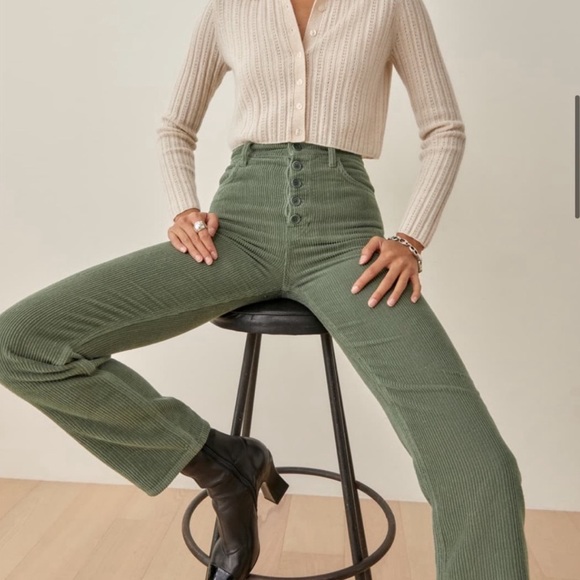 Reformation Cynthia Button Fly High Rise Straight Corduroy Pants Sz 25 - Picture 7 of 8